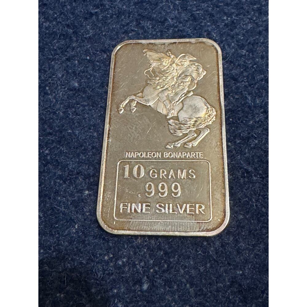 Napoleon Bonaparte 10 Grams .999 Fine Silver Bar Vintage Bullion Collectible